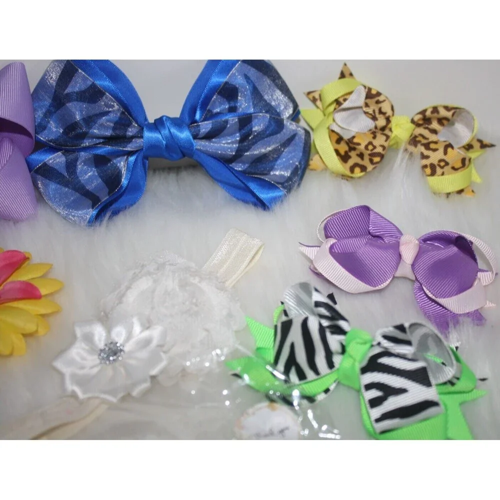 Lot of 8 Girls Hair Accessories Bows Headband Colorful School Some Homemade NIP
